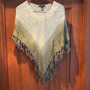 Elegant Knit Poncho in Green and Gray